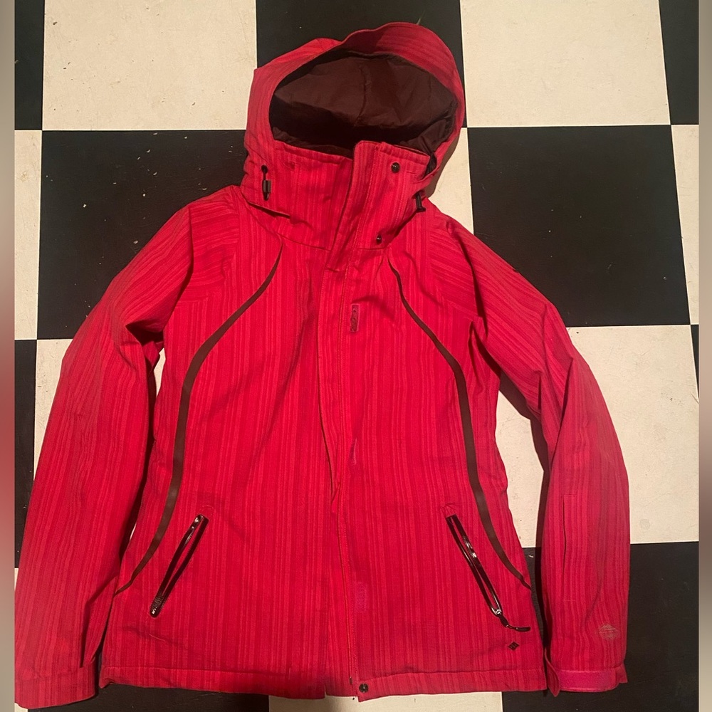 Women’s Columbia sportswear ski coat, size small, pink with brown details